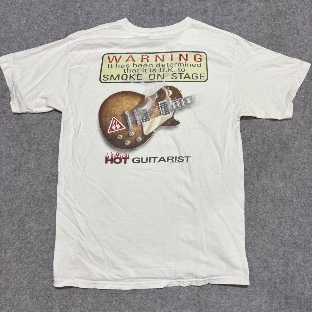 Gildan Ultra Cotton Hot Guitarist Smoke On Stage Graphic T-Shirt White Large